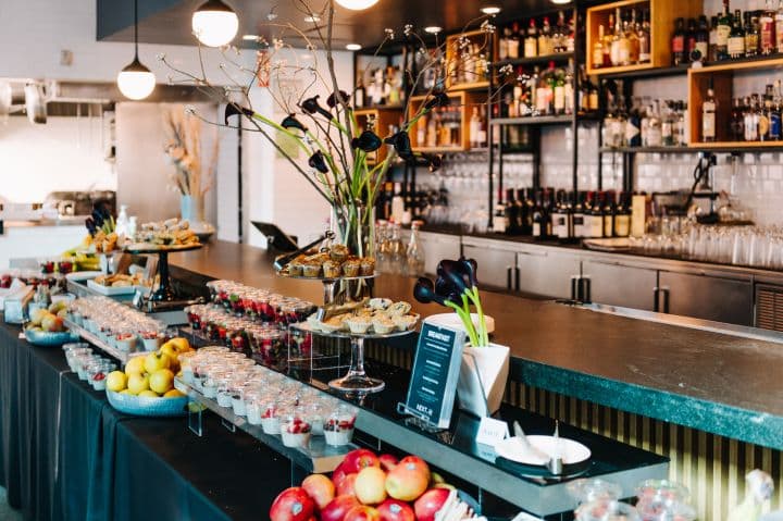 a bar filled with lots of food and drinks